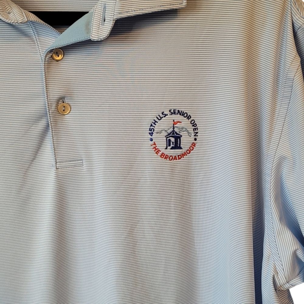 Peter Millar Summer Comfort Light Blue Stripe Senior Open Broadmoor Golf Polo XL - Picture 4 of 6